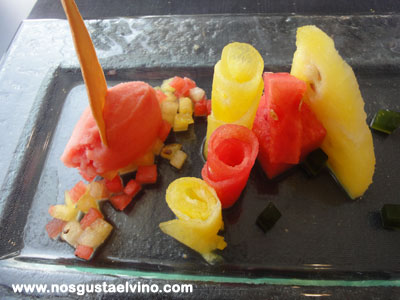 Restaurant Hydrogen Hotel Barcelo Sants Sorbete de sandia con menta y fruta templada